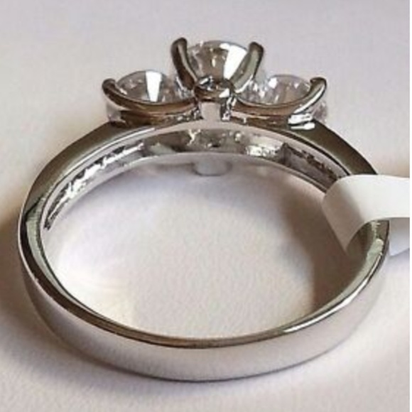 Silver Deco Engagement Ring Size 9 10 Rhodium Plated Solitaire Cubic Zirconia - Picture 6 of 8